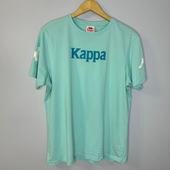 Kappa Mens Crew Neck Logo T-Shirts Short Sleeve Aqua blue - Picture 2 of 7